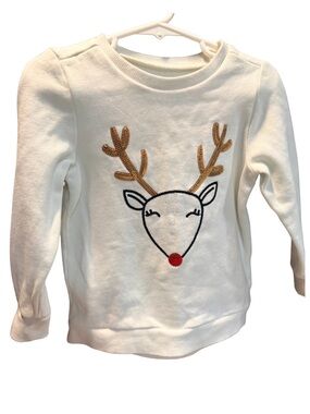 Girls' Cream Reindeer Sweatshirt with Sequin Antlers